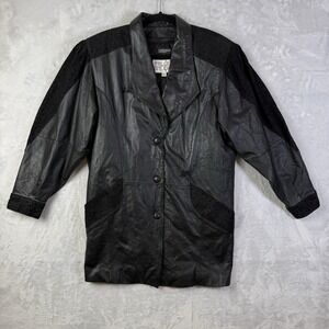 Vintage Pelle Studio Leather Jacket Coat Women XS Black Thinsulate Shoulder Pads